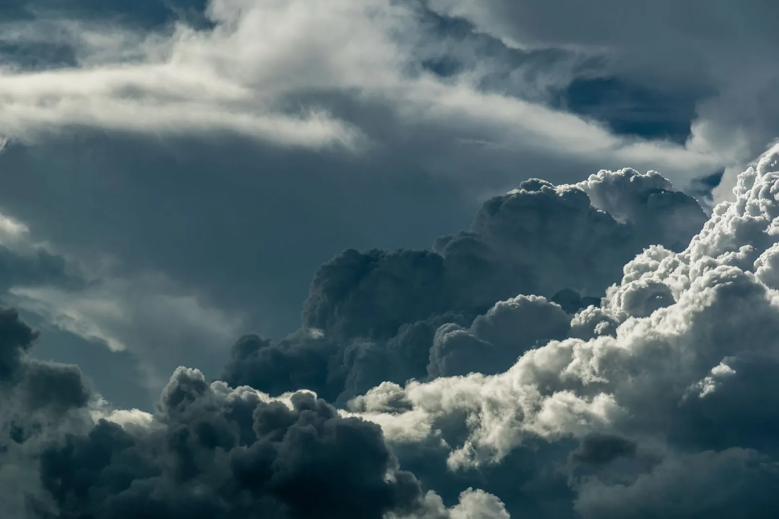 Towering storm clouds seen from the sky